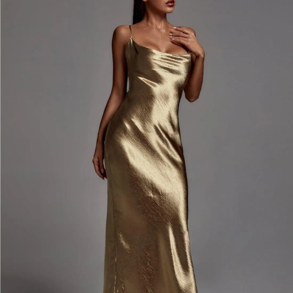 Bella Barnett -Emily Metallic Gold Maxi Dress -Small NWT